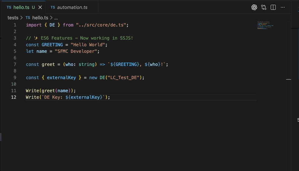 SSJS for SFMC VS Code Extension - Demo showing instant code execution